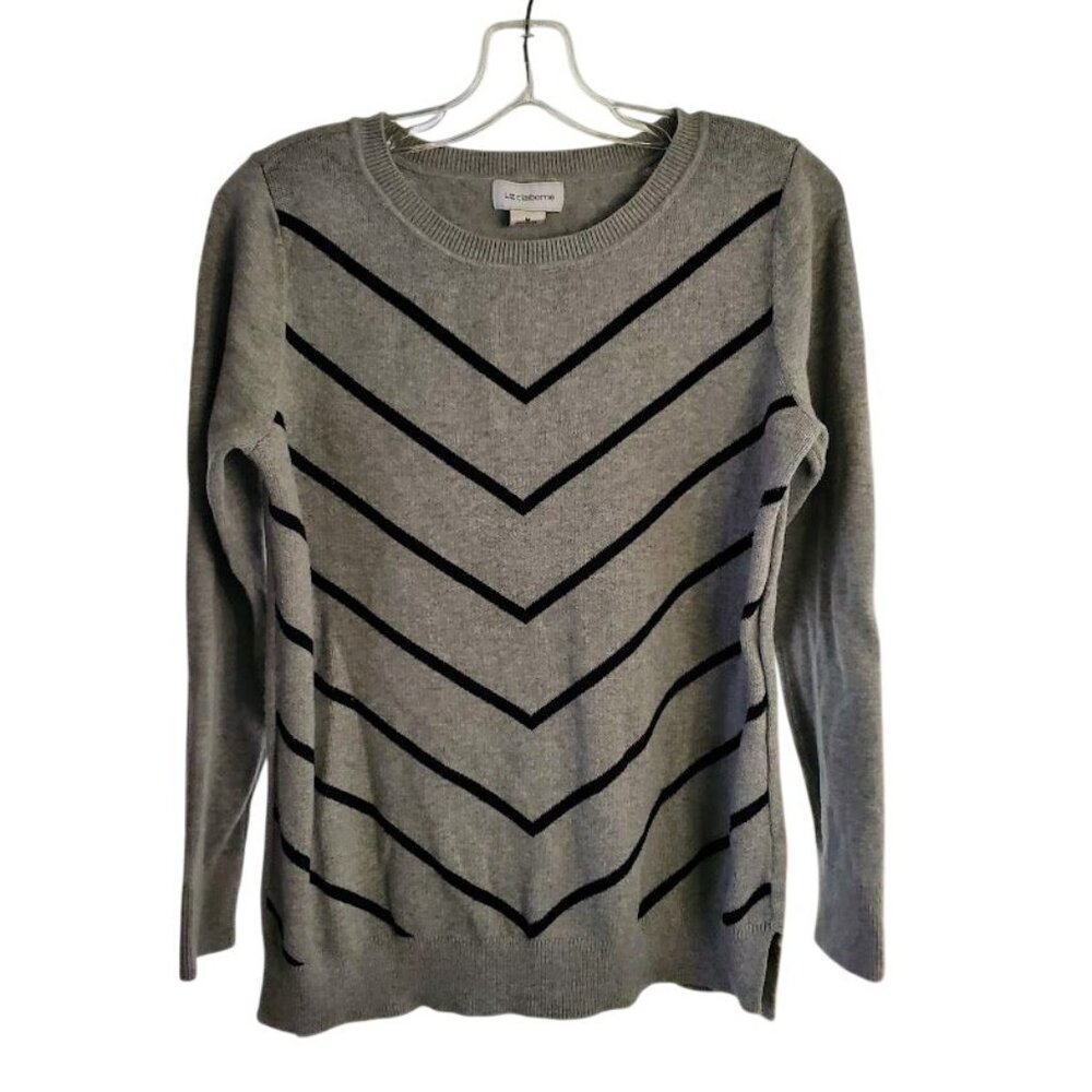 Liz Claiborne Gray Chevron Stripe Sweater Women’s Medium 100% Cotton Long Sleeve